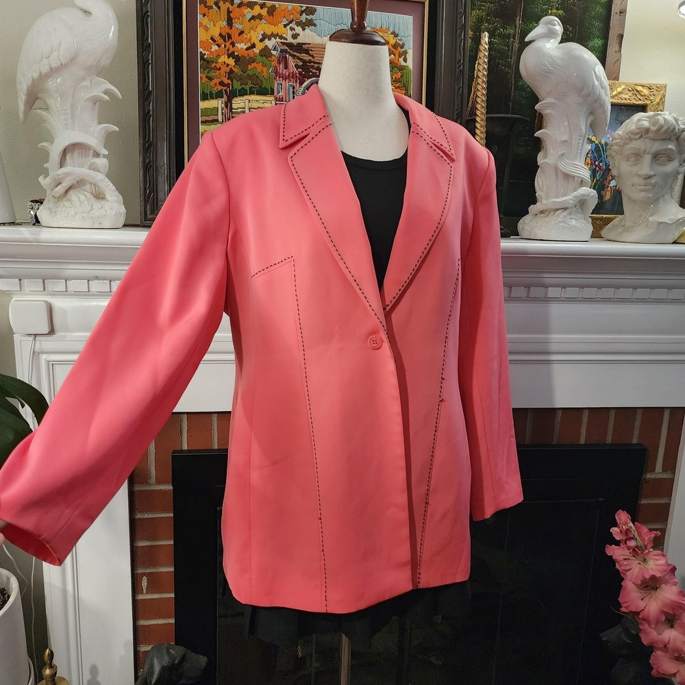 Mary McFadden Pink‎ Blazer Black Dashed Stitch Accent Plus Size 18